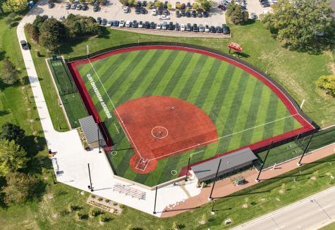 An aerial view of Wiers Family Stadium and Barbara Madrigrano Field.